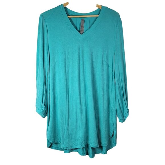 Melissa McCarthy Seven7 V Neck Tunic Top Blue Turquoise 1X Long Sleeve Pullover - Picture 1 of 6